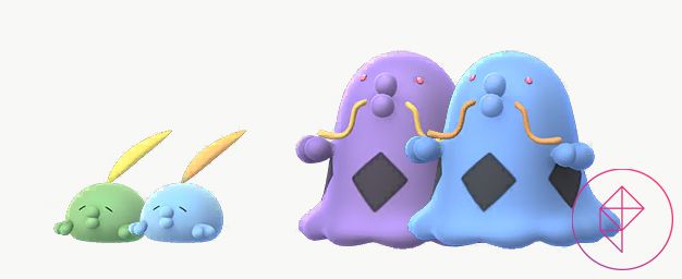 Shiny e regolari Gulpin e Swalot in Pokémon Go.  Entrambi diventano di un bel azzurro.