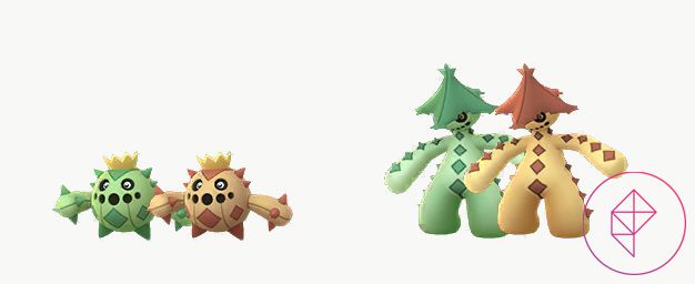 Shiny Cacnea e Cacturne con le loro forme regolari in Pokémon Go, che diventano entrambi di un giallo dorato