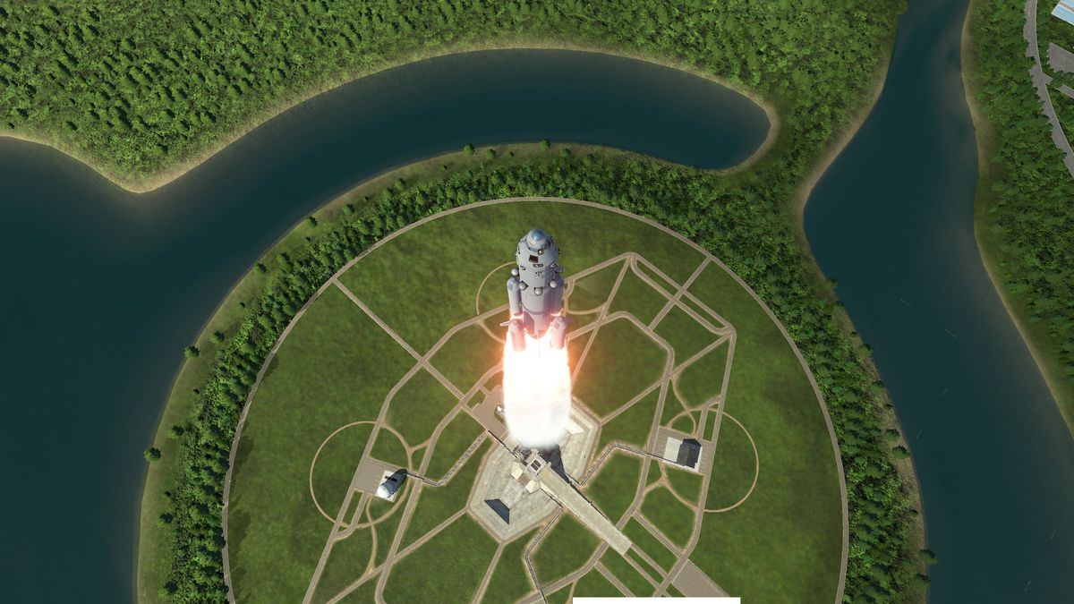 Uno screenshot che mostra un razzo pochi secondi dopo il lancio in Kerbal Space Program 2