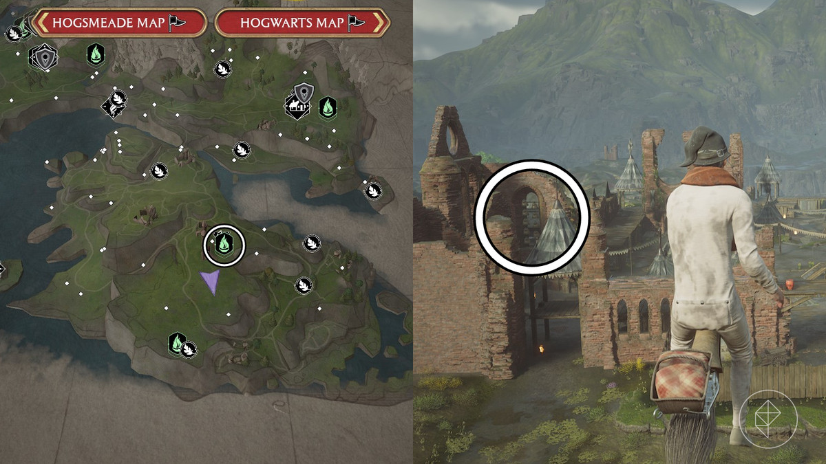 Posizione del castello di Clagmar nell'eredità di Hogwarts per la missione secondaria Risolto dalla campana