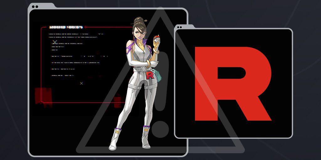 Una donna in uniforme bianca con il logo del Team Rocket si trova al centro di una schermata dati