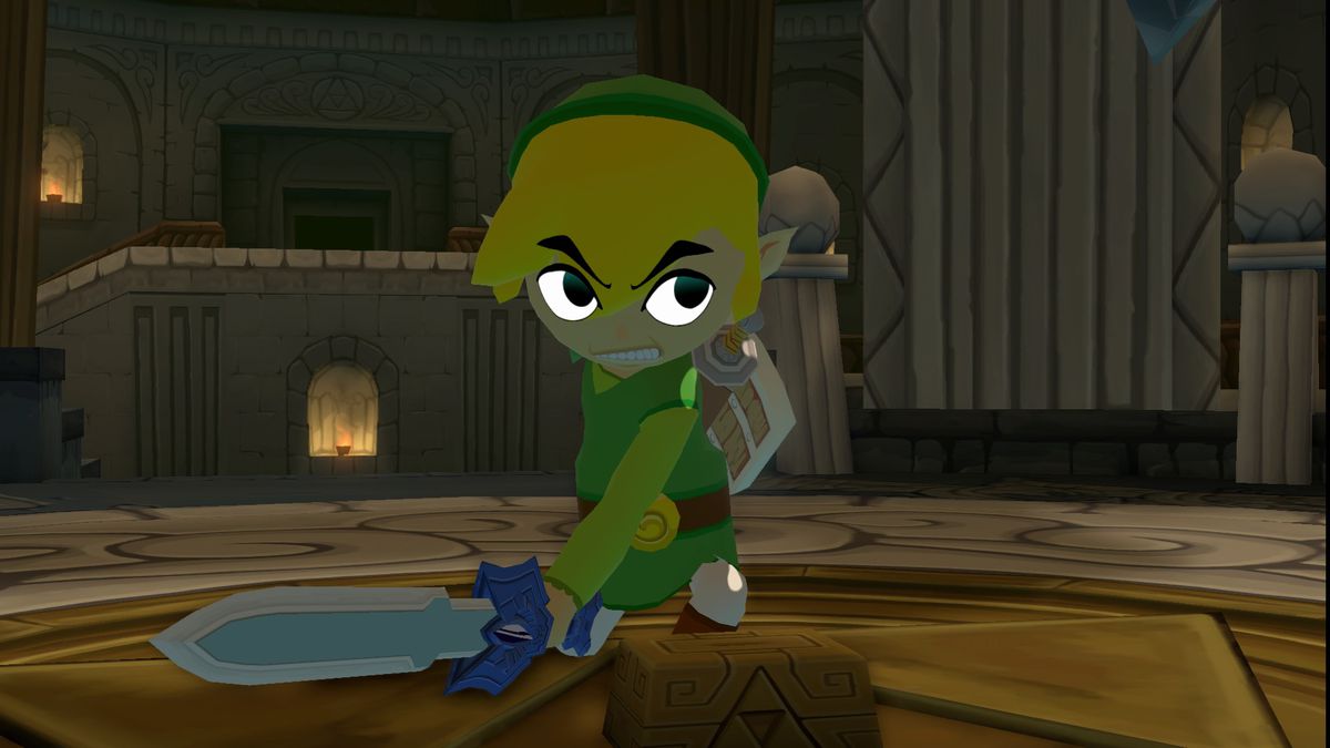 Link da The Legend of Zelda: The Wind Waker che impugna una spada e sembra molto duro