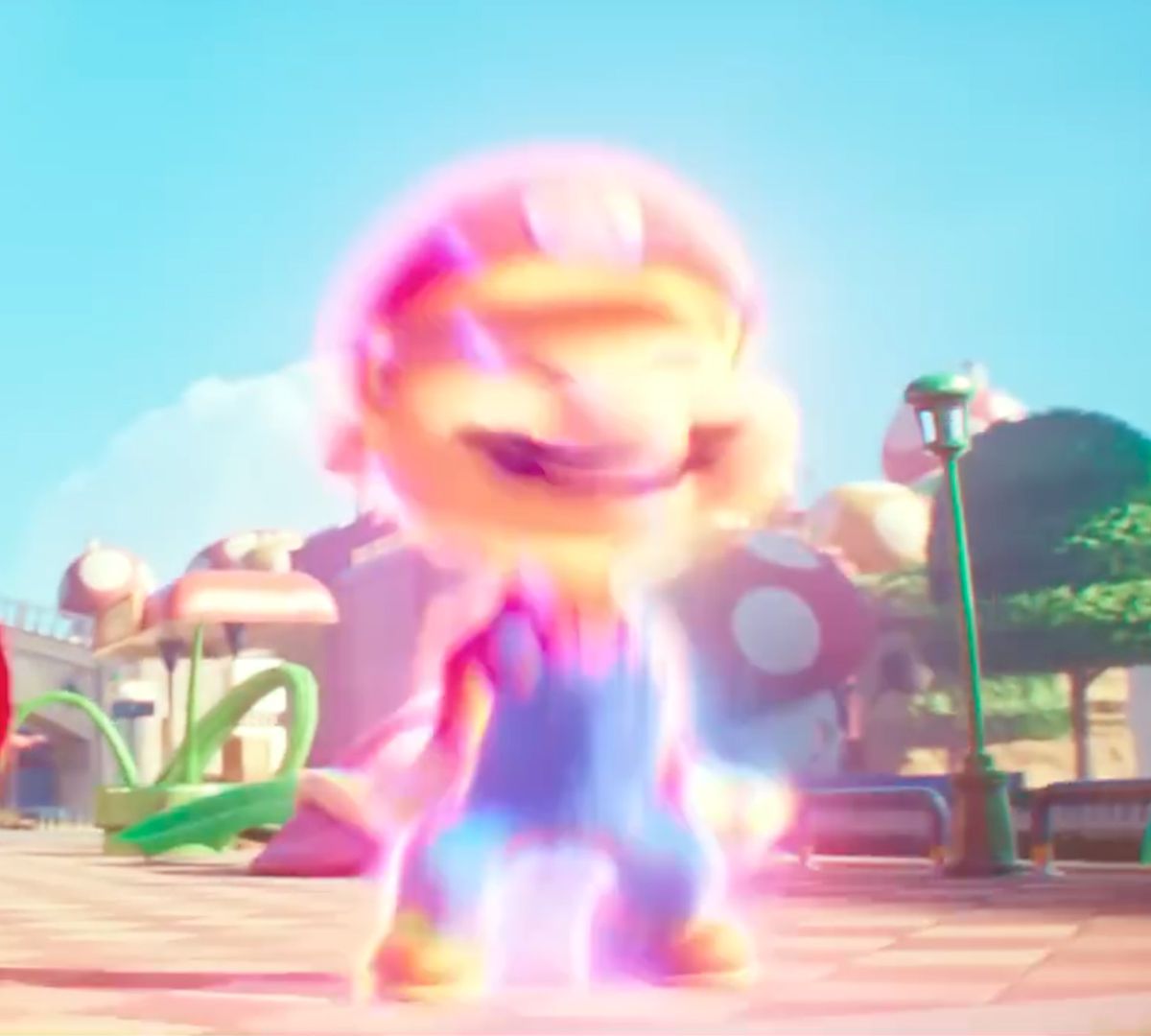 Mario si trasforma nella sua forma più grande dopo aver mangiato un Super Fungo in un fotogramma del film di Super Mario Bros.