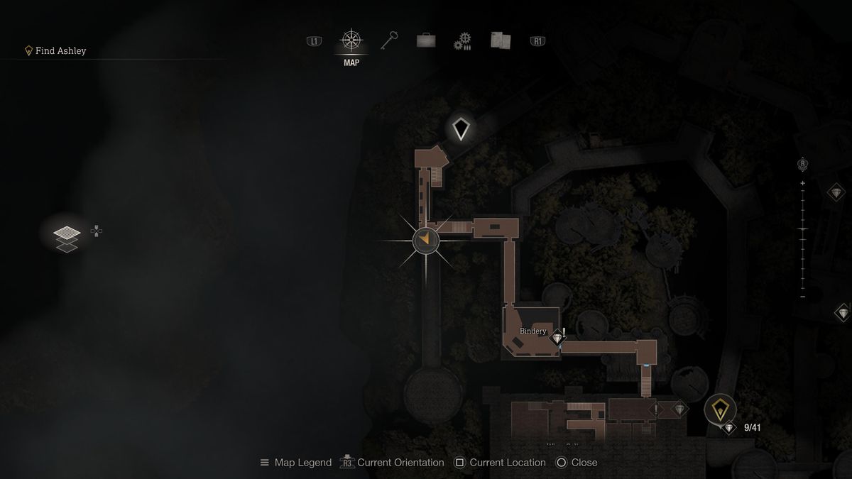 Una posizione sulla mappa di una piccola chiave nell'area della legatoria del remake di Resident Evil 4