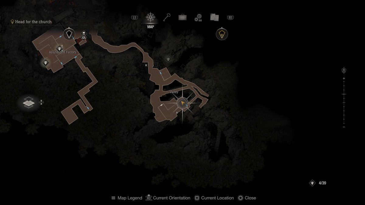 Una posizione sulla mappa di una piccola chiave nell'area della valle del remake di Resident Evil 4