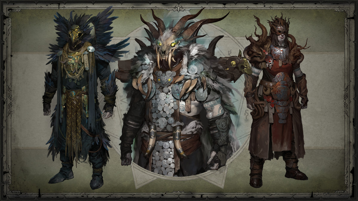 Concept art del druido in Diablo 4 con equipaggiamento leggendario