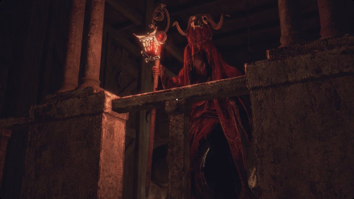Resident Evil 4 remake del fanatico vestito di rosso nella cantina dei vini