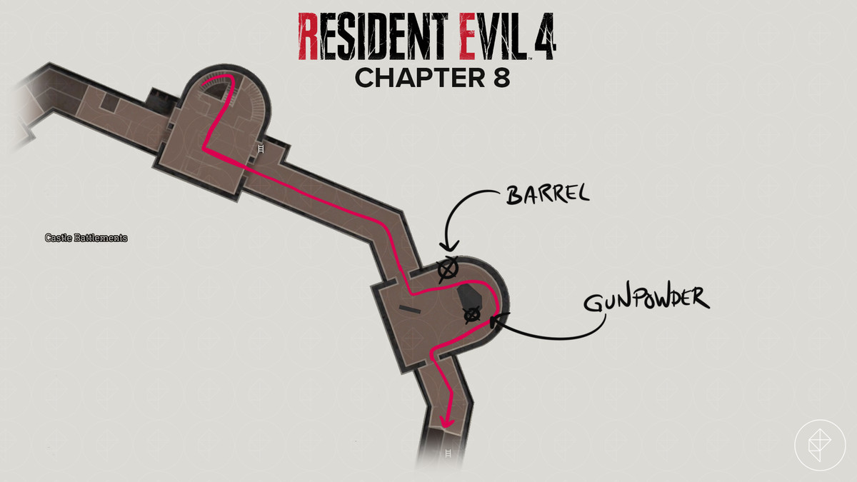 Mappa del remake di Resident Evil 4 della terza tappa dei bastioni del castello