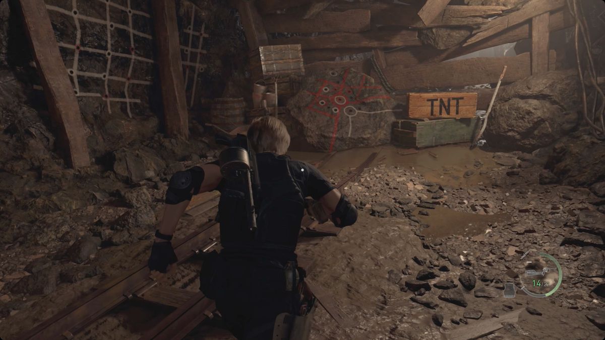 Resident Evil 4 remake Leon sulla strada per risolvere il puzzle Blast Zone con la dinamite