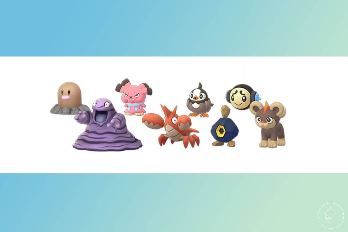 Da sinistra a destra: Diglett, Grimer, Snubbell, Corphish, Starly, Roggenrola, Tympole e Litleo in Pokémon Go