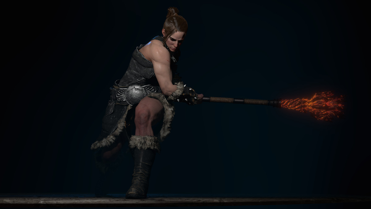 Il Barbaro di Diablo 4 brandisce la sua arma nell'oscurità 