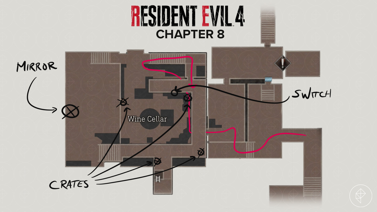 Mappa del remake di Resident Evil 4 della Cantina con oggetti