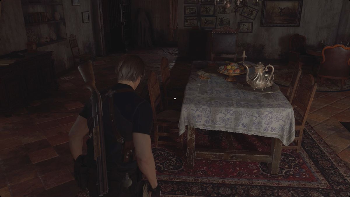 Resident Evil 4 remake della sala da pranzo del maniero del capo villaggio