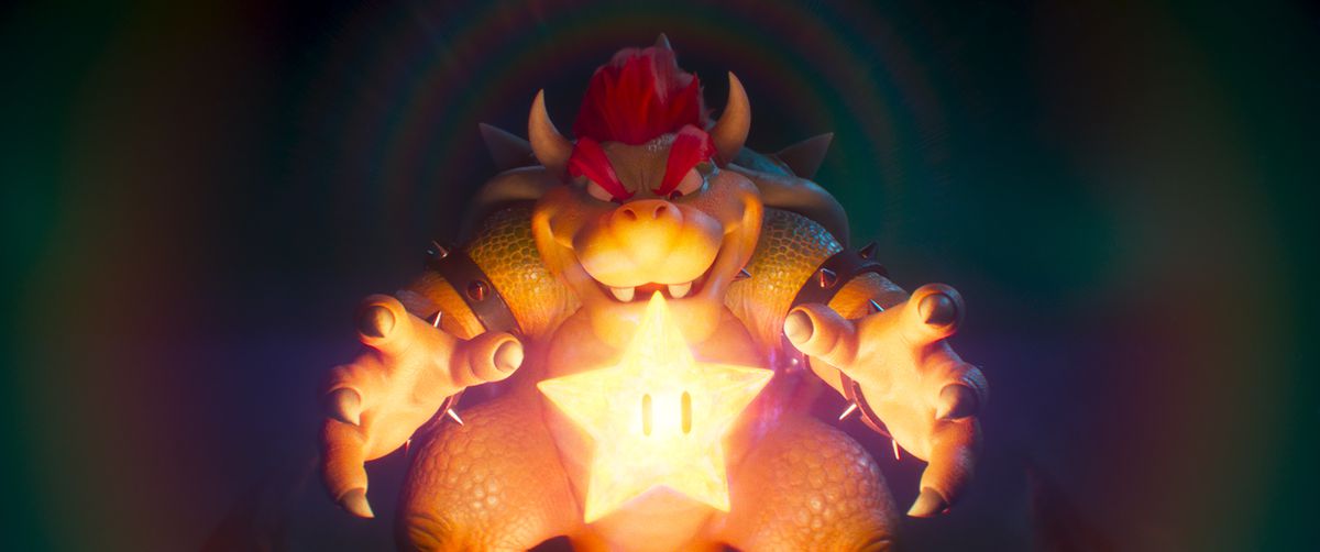 Bowser emerge dall'oscurità per reclamare una Super Star in The Super Mario Bros. Movie