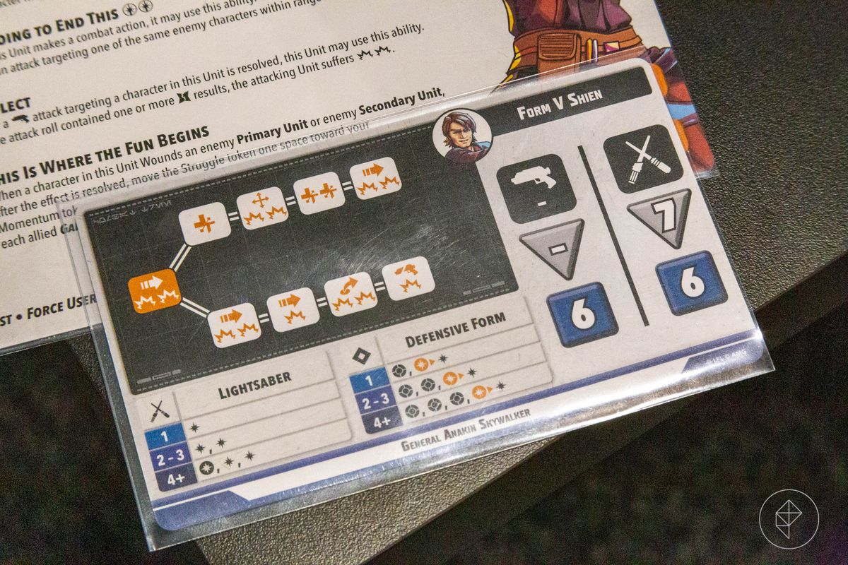 Una carta con regole uniche per giocare ad Anakin Skywalker in Star Wars: Shatterpoint.