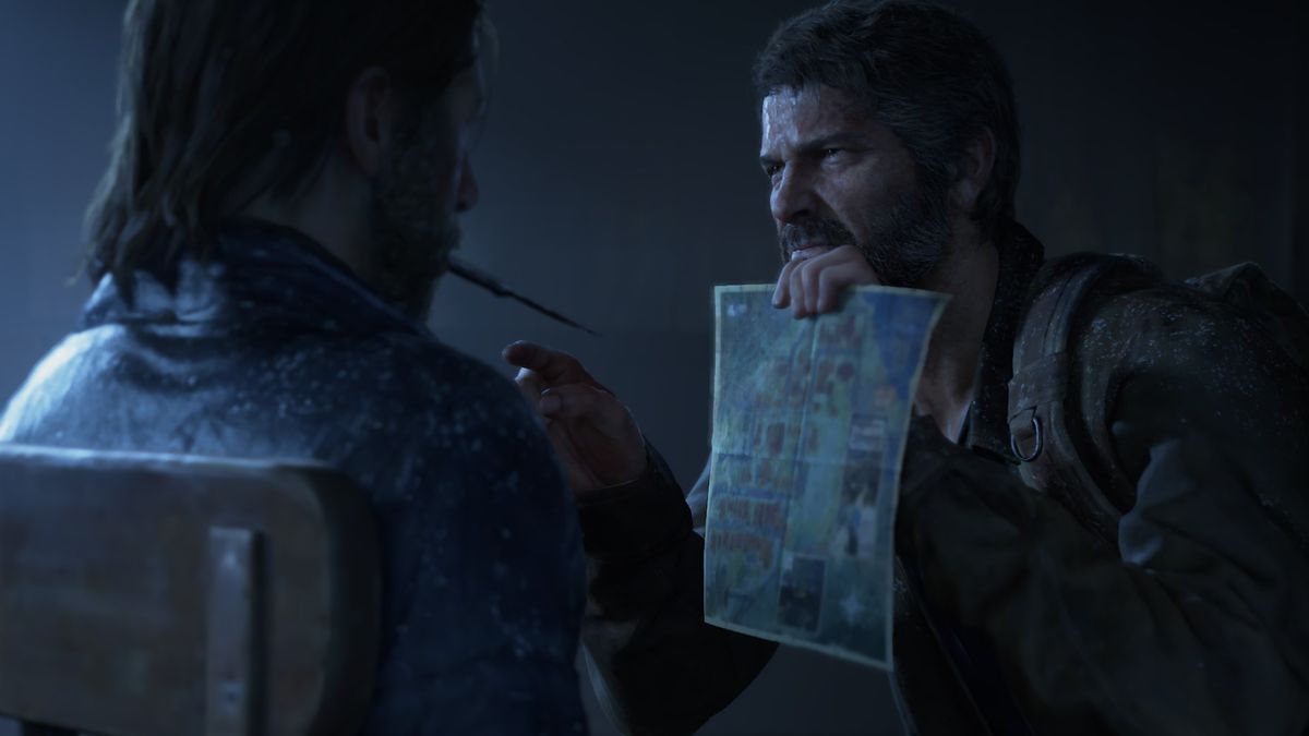 Manufatto della mappa del Lake Resort durante la scena dell'interrogatorio degli ostaggi di The Last of Us Part 1