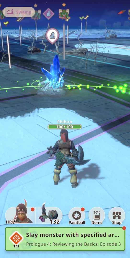Un giocatore umano scopre un deposito minerario sulla mappa del mondo in uno screenshot di Monster Hunter Now
