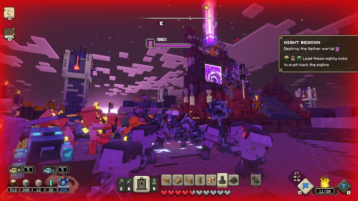 Le icone della schermata di battaglia offuscano l'HUD in un combattimento durante Minecraft Legends.