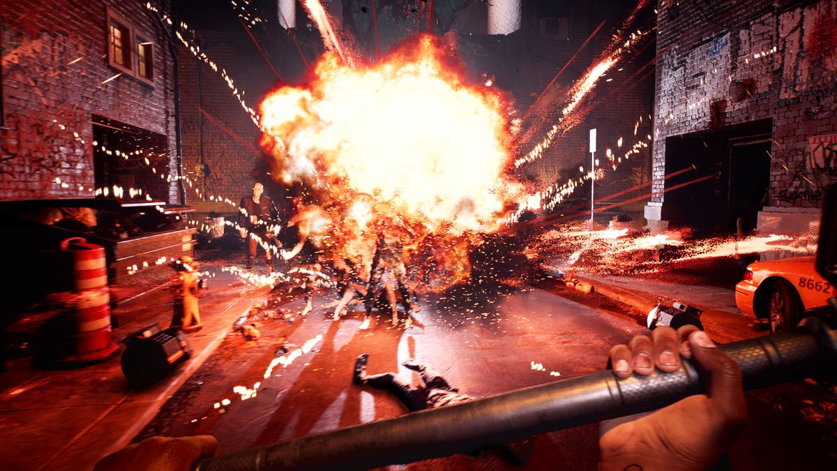 Un'esplosione si verifica per strada in Hell-A proprio di fronte al protagonista di Dead Island 2