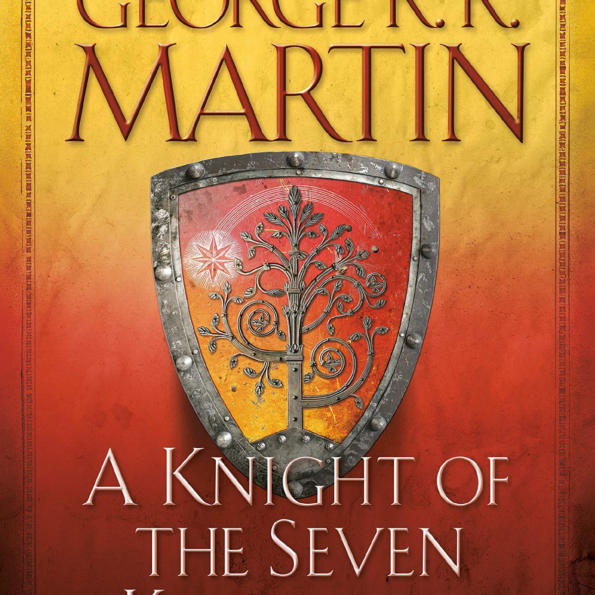 Uno scudo con sopra un albero sulla copertina di A Knight of Seven Kingdoms di George RR Martin
