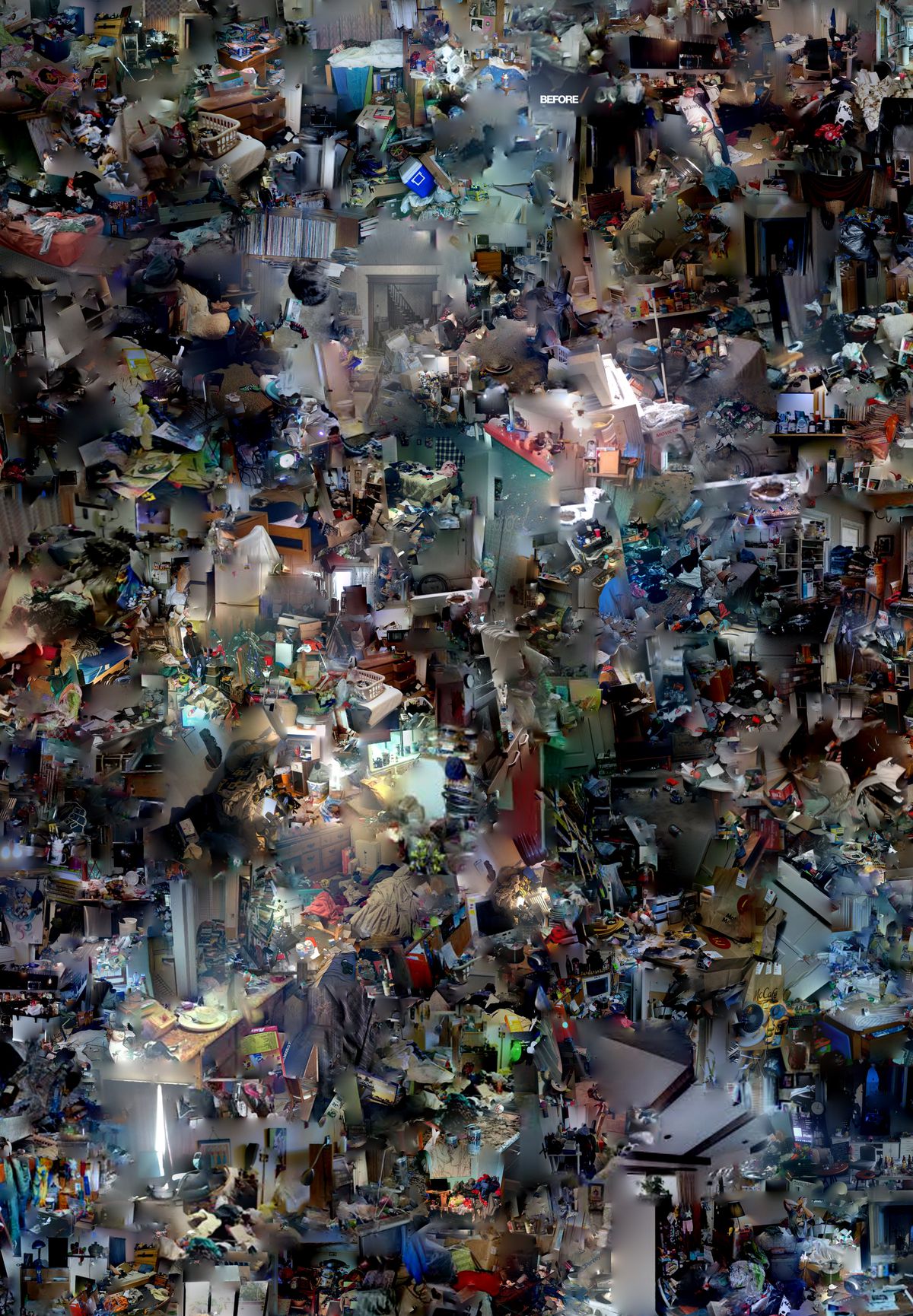Un enorme collage di immagini di camere da letto orribilmente disordinate