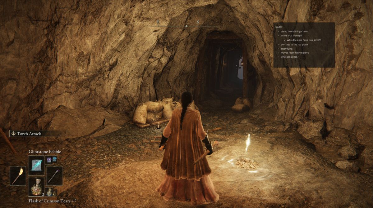 Viene mostrato il videogioco Elden Ring.  Un personaggio si trova in una caverna scarsamente illuminata, ma il focus dell'immagine è sulla nuova app Notes di Steam, che consente all'utente di scrivere cose da fare e posizionarle sopra la finestra del gioco.