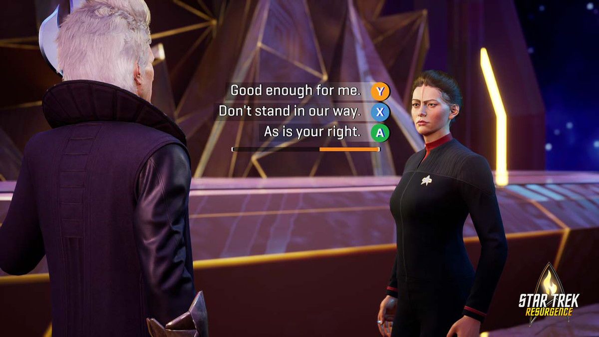 Uno screenshot del gameplay di Star Trek: Resurgence con Jara Rydek.
