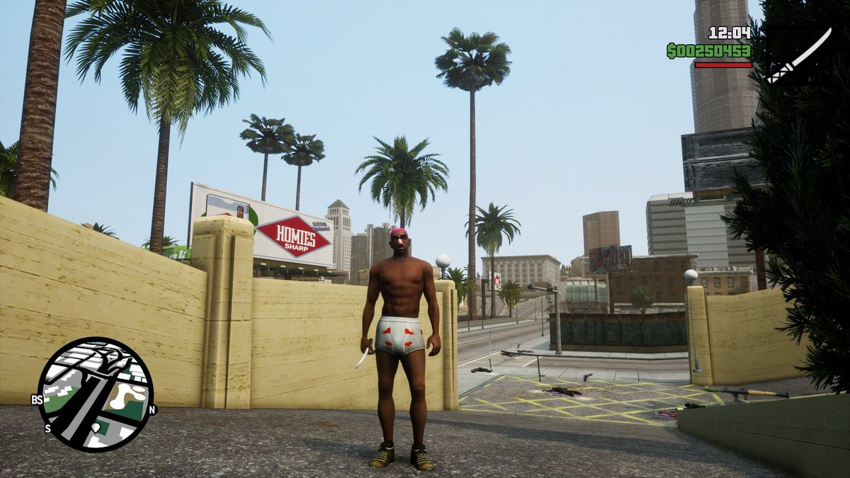 CJ è seminudo fuori dall'ospedale in GTA San Andreas Definitive Edition