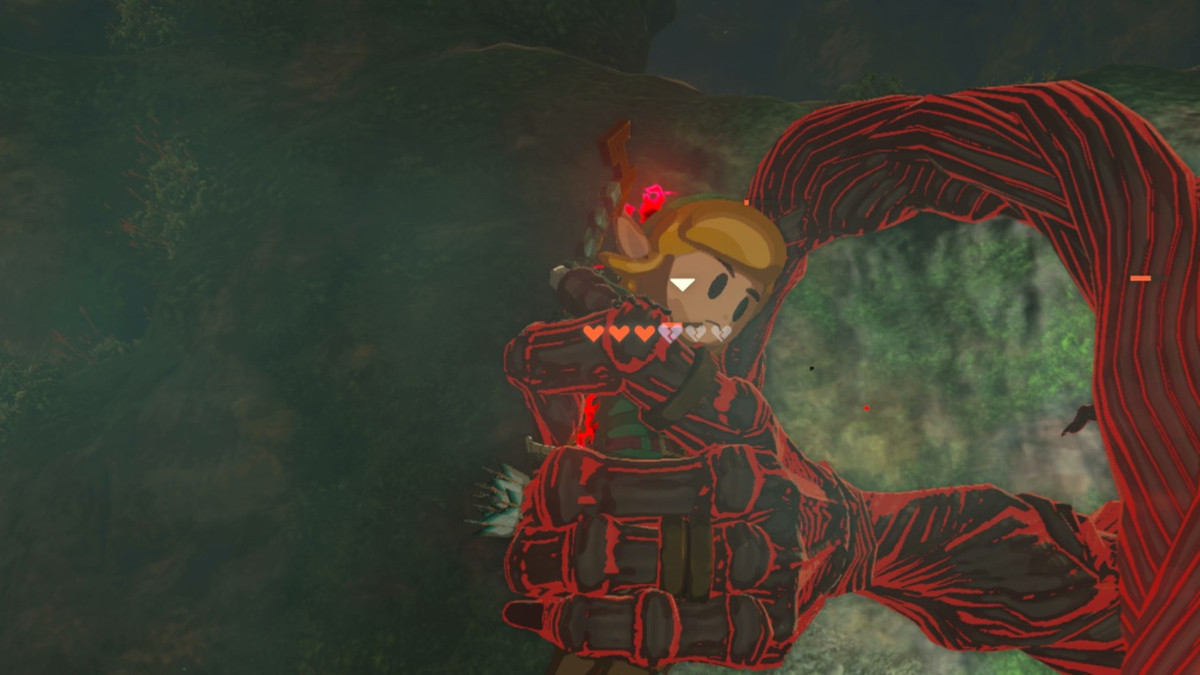 Una Mano Tetra afferra Link con indosso il costume del Risveglio di Link in The Legend of Zelda: Tears of the Kingdom