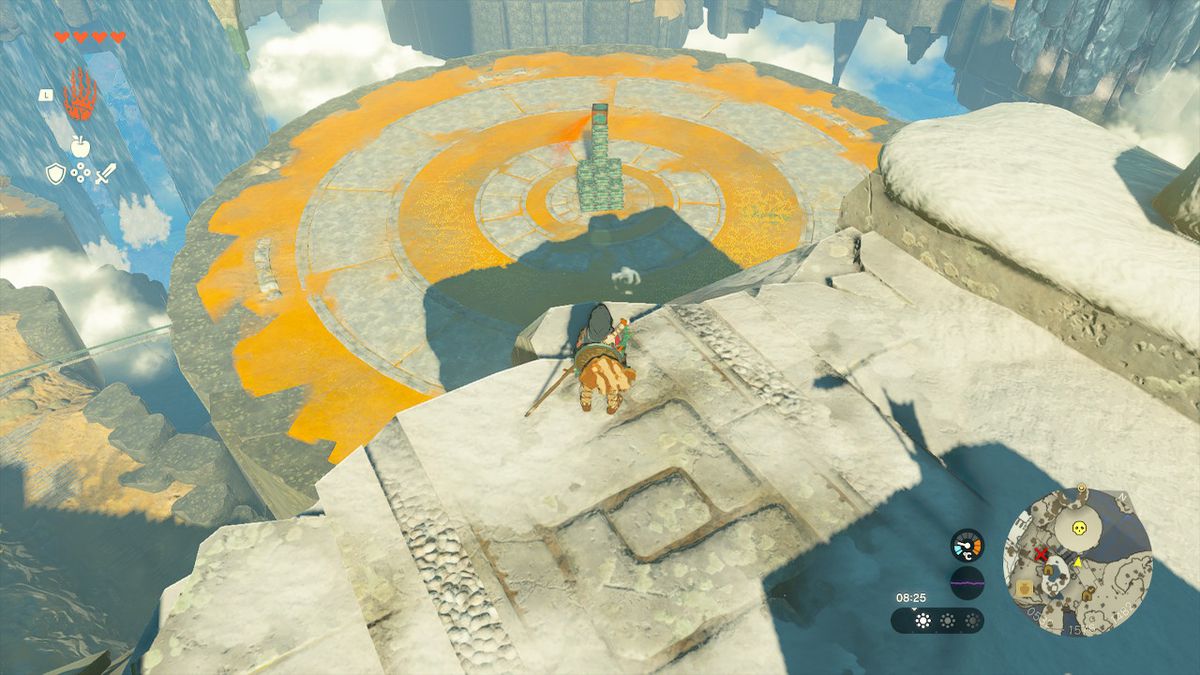 Link si trova fuori dall'arena con il Flux Construct in Zelda Tears of the Kingdom.