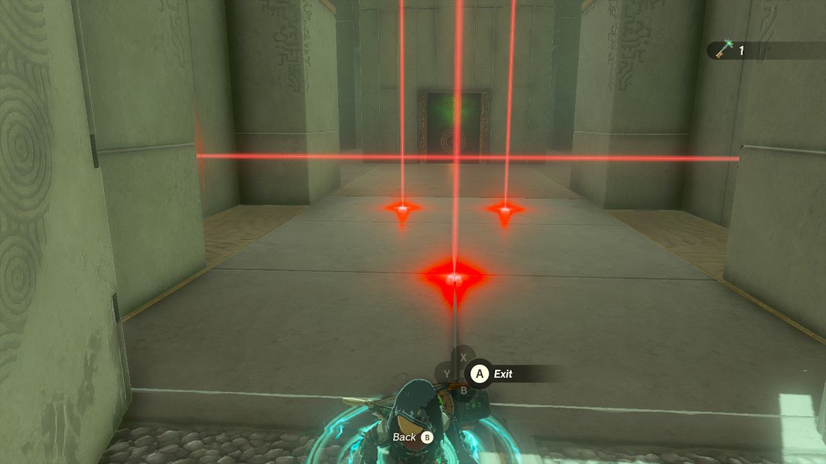 Link sale attraverso il soffitto per raggiungere una stanza piena di laser nel Santuario di Orochium in Zelda Tears of the Kingdom.