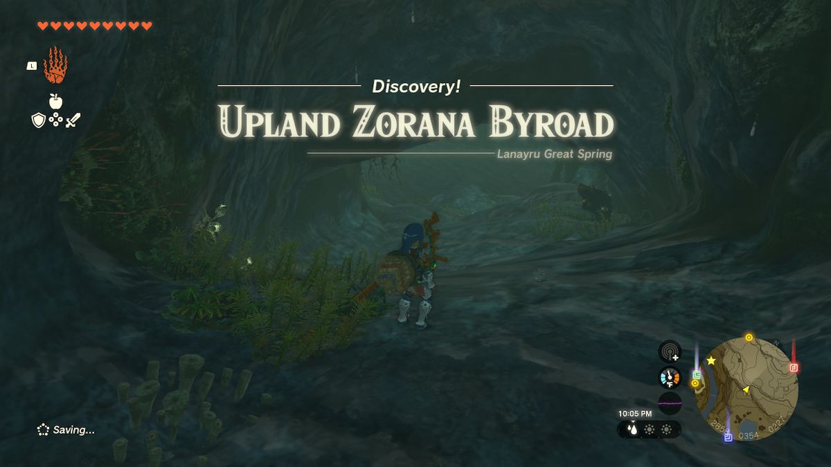 Link entra nella grotta Upland Zorana Byroad in Zelda: Tears of the Kingdom