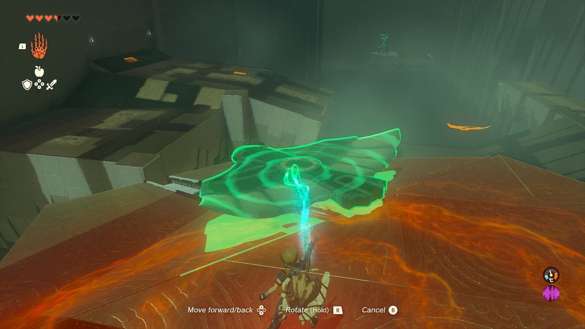 Link tiene un'ala con l'ultrahand nel Santuario Jirutagumac in Zelda Tears of the Kingdom.
