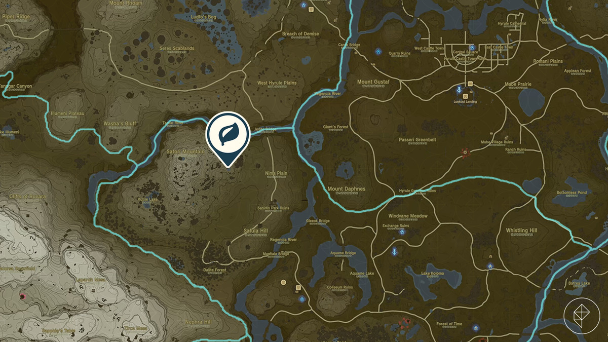La mappa di The Legend of Zelda: Tears of the Kingdom mostra la posizione di un meleto