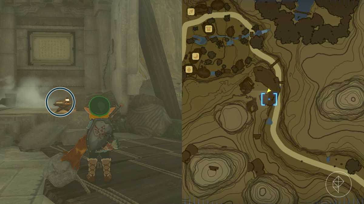 Lastra di pietra situata nella rovina dell'anello meridionale vicino al villaggio di Kakariko in The Legend of Zelda: Tears of the Kingdom
