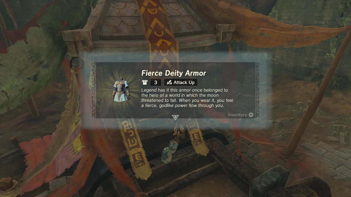 Link apre il forziere contenente l'armatura della divinità feroce in The Legend of Zelda: Tears of the Kingdom