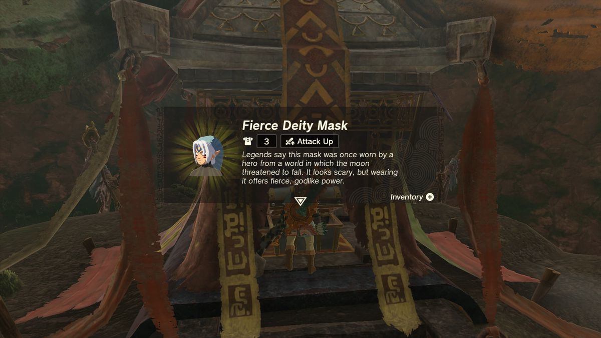 Link apre il forziere con la Fierce Deity Mask in The Legend of Zelda: Tears of the Kingdom