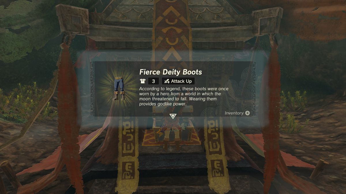 Link apre il forziere con i Fierce Deity Boots in The Legend of Zelda: Tears of the Kingdom