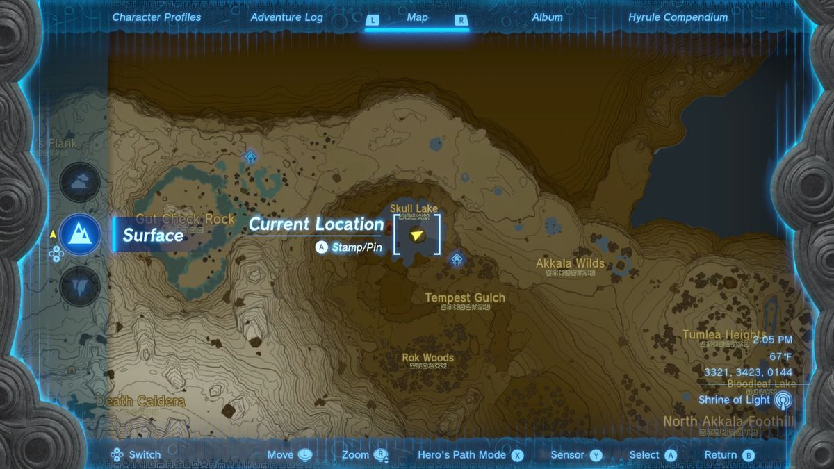 Una mappa mostra Skull Lake nella regione di Akkala in The Legend of Zelda: Tears of the Kingdom