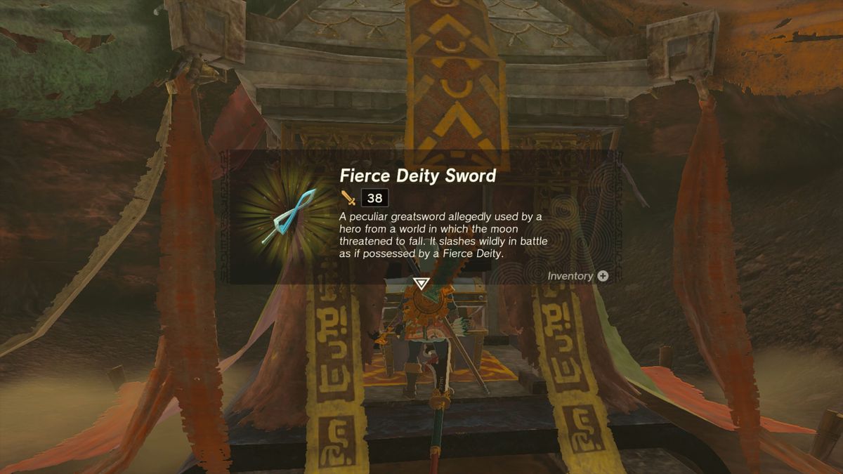 Link apre il forziere contenente la Fierce Deity Sword in The Legend of Zelda: Tears of the Kingdom