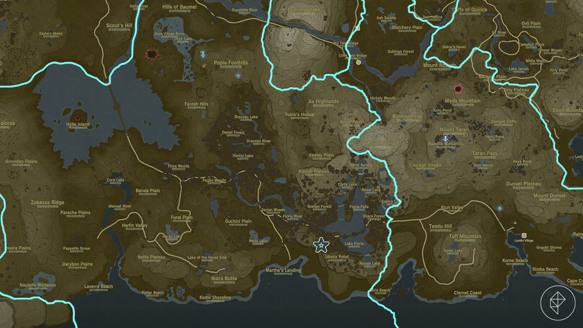 Mappa che mostra la regione di Faron in The Legend of Zelda: Tears of the Kingdom