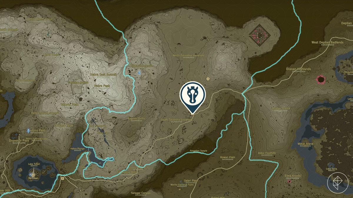 Mappa di The Legend of Zelda: Tears of the Kingdom che mostra la posizione della stalla Snowfield