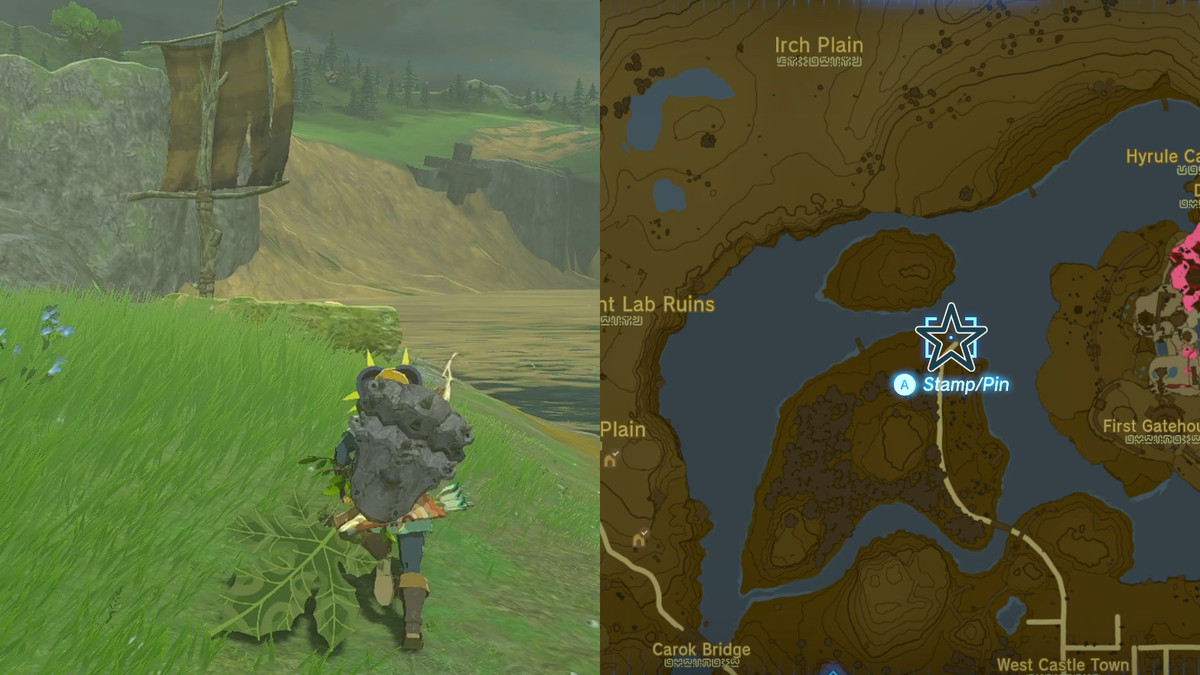 Posizione della barca Hylian Shield accanto al fossato del castello in The Legend of Zelda: Tears of the Kingdom