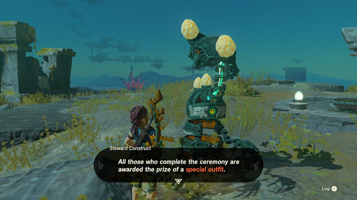 A Steward Construct racconta il collegamento su un vestito speciale ottenuto come premio per aver completato la sfida del tuffo in Zelda: Tears of the Kingdom