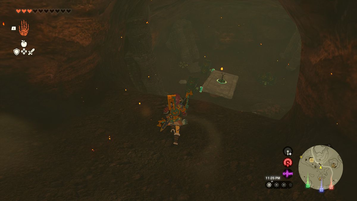 Link entra in una stanza nella parte destra della caverna con i dispositivi Zonai all'interno di Zelda: Tears of the Kingdom