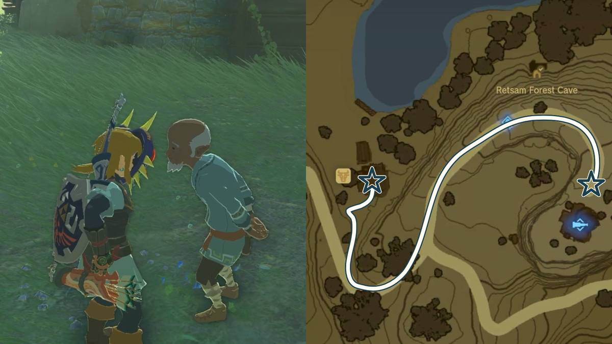 Il percorso di Tokk durante l'avventura secondaria del Team Cece o del Team Reede in The Legend of Zelda: Tears of the Kingdom