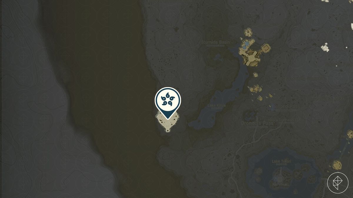 Una mappa che mostra un'isola a forma di arena nell'Ebra occidentale in Lacrime del regno