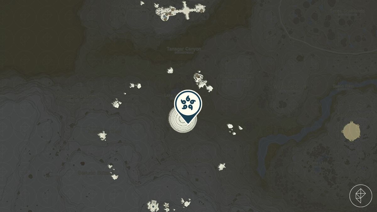 Un indicatore indica Starview Island in Tears of the Kingdom, che è un cerchio quasi perfetto circondato da altre piccole isole.