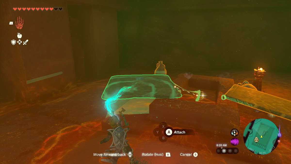 The Legend of Zelda: Tears of the Kingdom Link usa Ultrahand per sollevare lastre di pietra e trovare un arco Gerudo nel Tempio del fulmine