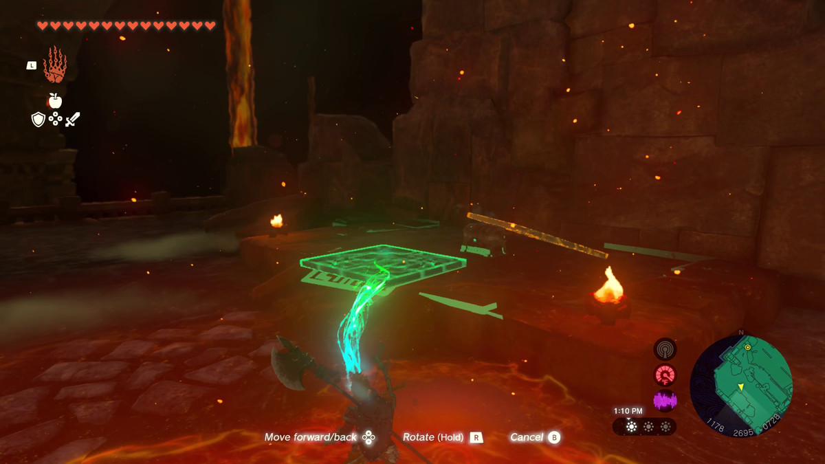In Tears of the Kingdom, Link usa Ultrahand per raccogliere lastre di metallo sopra una cassa Zonai.
